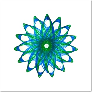 Spirograph Star Pattern #4--Blue and Green Posters and Art